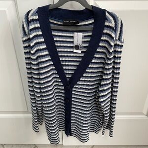 NWT Lane Bryant Classic 3/4 Sleeve V-Neck Button Front Cardigan Stripe Sweater